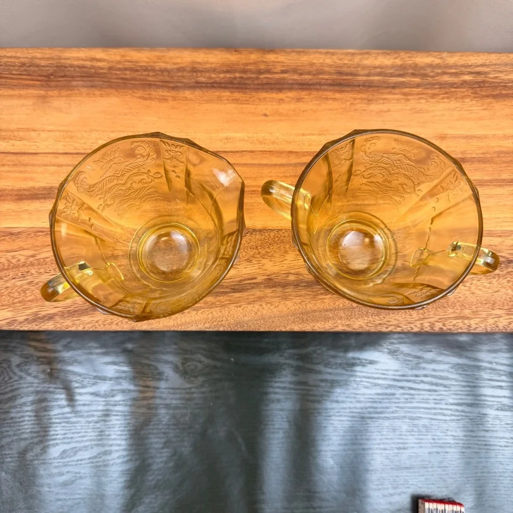 Federal Glass Madrid‎ Amber Yellow Depression Glass Creamer and Sugar Bowl Set